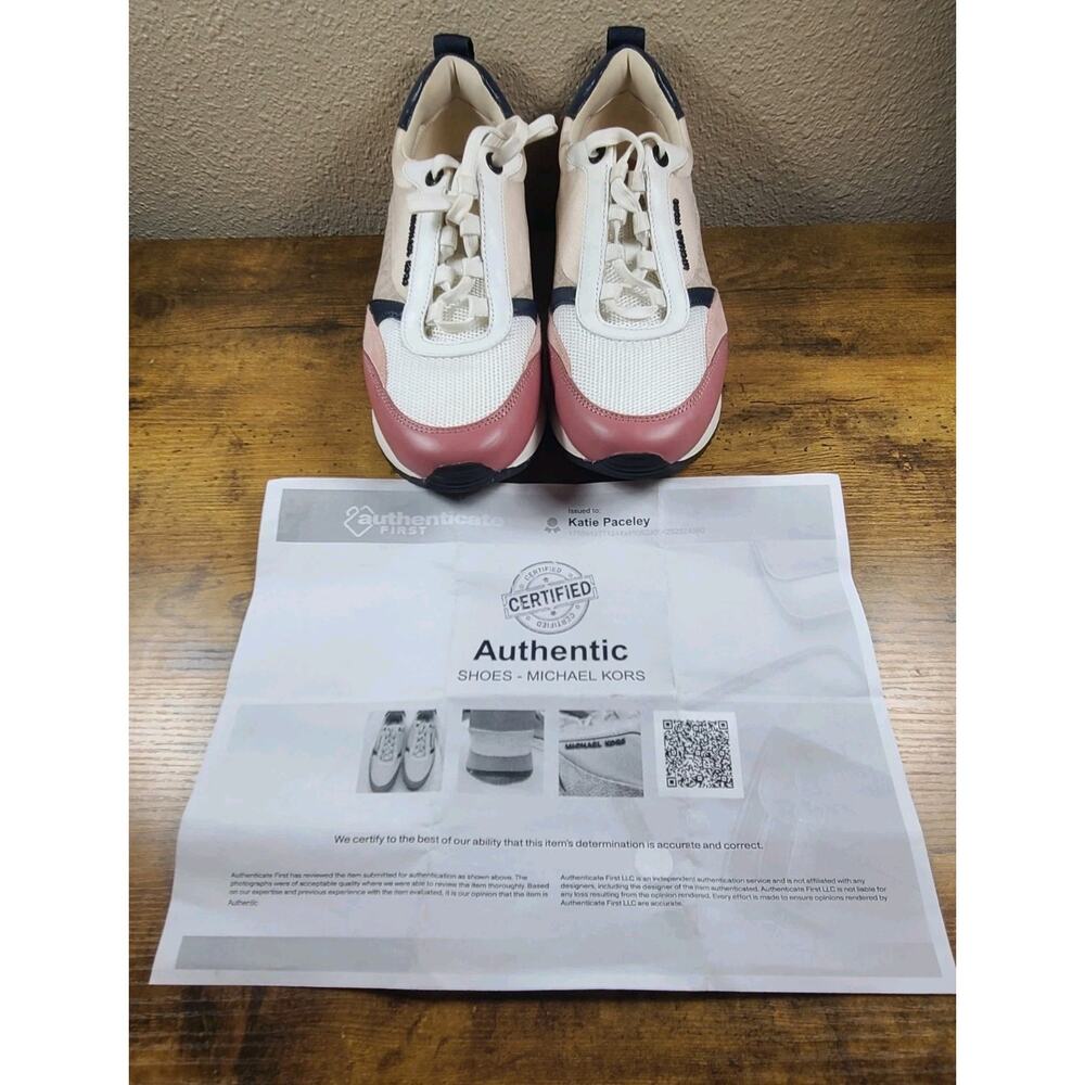 Michael Kors Womens Size 8 Sneakers Pink White Blue Lace Up Trainer Shoes...